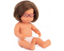 Anatomically Correct Baby Doll Caucasian Girl with Down Syndrome with Glasses 